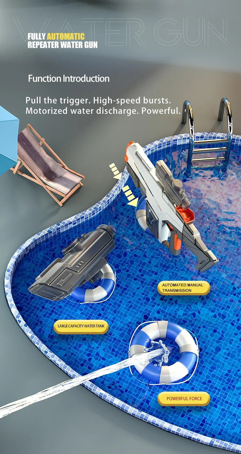 Fully Automatic Suction Water Gun Electric Toy High Pressure Water Blaster Pool Summer Outdoor Beach Pool Battle Party Water Toy