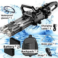 Strongest Electric Gatling Water Gun Toy Rotating Double Barrel With Big Capacity Backpack Outdoor Pool Toy for Kids Adult Gifts