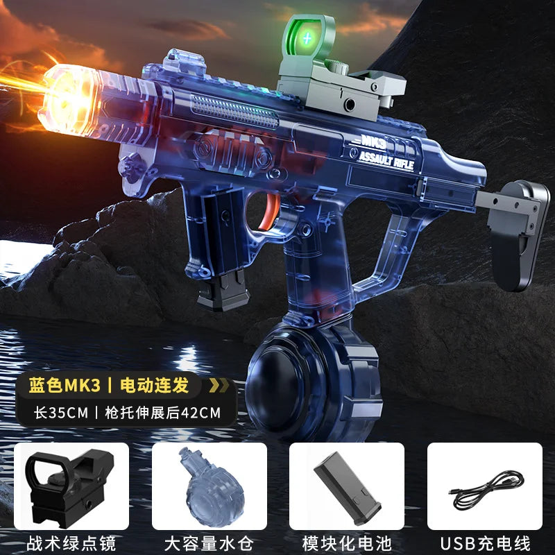 High-Speed Electric Water Gun Pulse Burst Blaster 600ml Large Capacity Auto Refill LED Toy w/ Full Kit for Summer