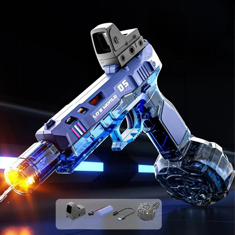 Electric Continuous Water Gun with Light Flame Effect Long Range Water Gun The Water-Sprinkling Festival Water Gun Kids Gifts