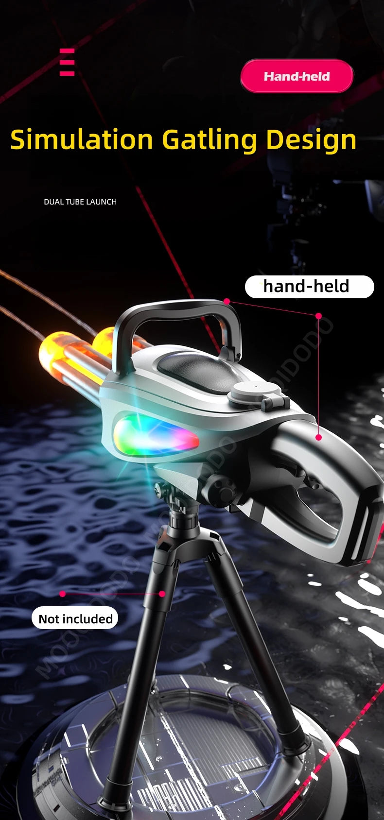 Automatic Double Rotating Gatling Water Gun Toy Gun Barrel with LED Spray Water Pistol Blaster Pool Outdoor Toy for Kids Adult