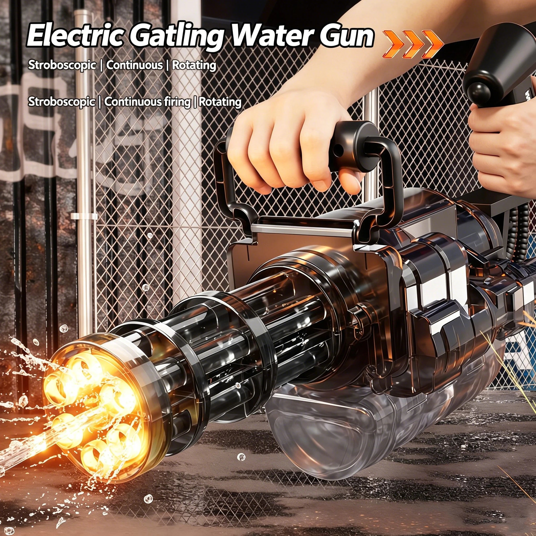 u Auto Gatling Water Cannon Rotating High-Pressure Large Capacity Gatling Water Gun Toy Adults Outdoor Summer Fun Play Kid Gifts
