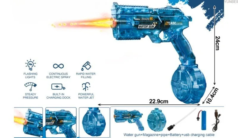 Electric Water Gun Automatic Water Blaster with LED Lights High Pressure Long Range Summer Beach Pool Outdoor Toy for Kids Adult