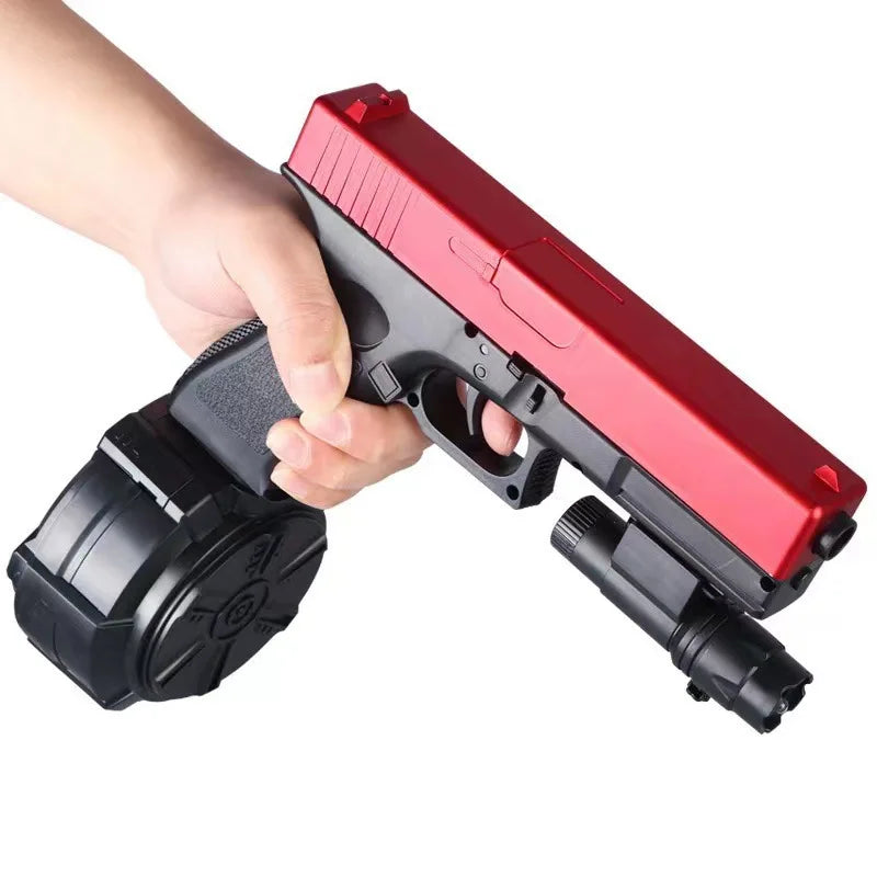 Red Electric Gel Ball Blaster Gun GLE817 - Automatic Ball Toy with Drum Mag, Red Dot & Flashlight for Outdoor Games
