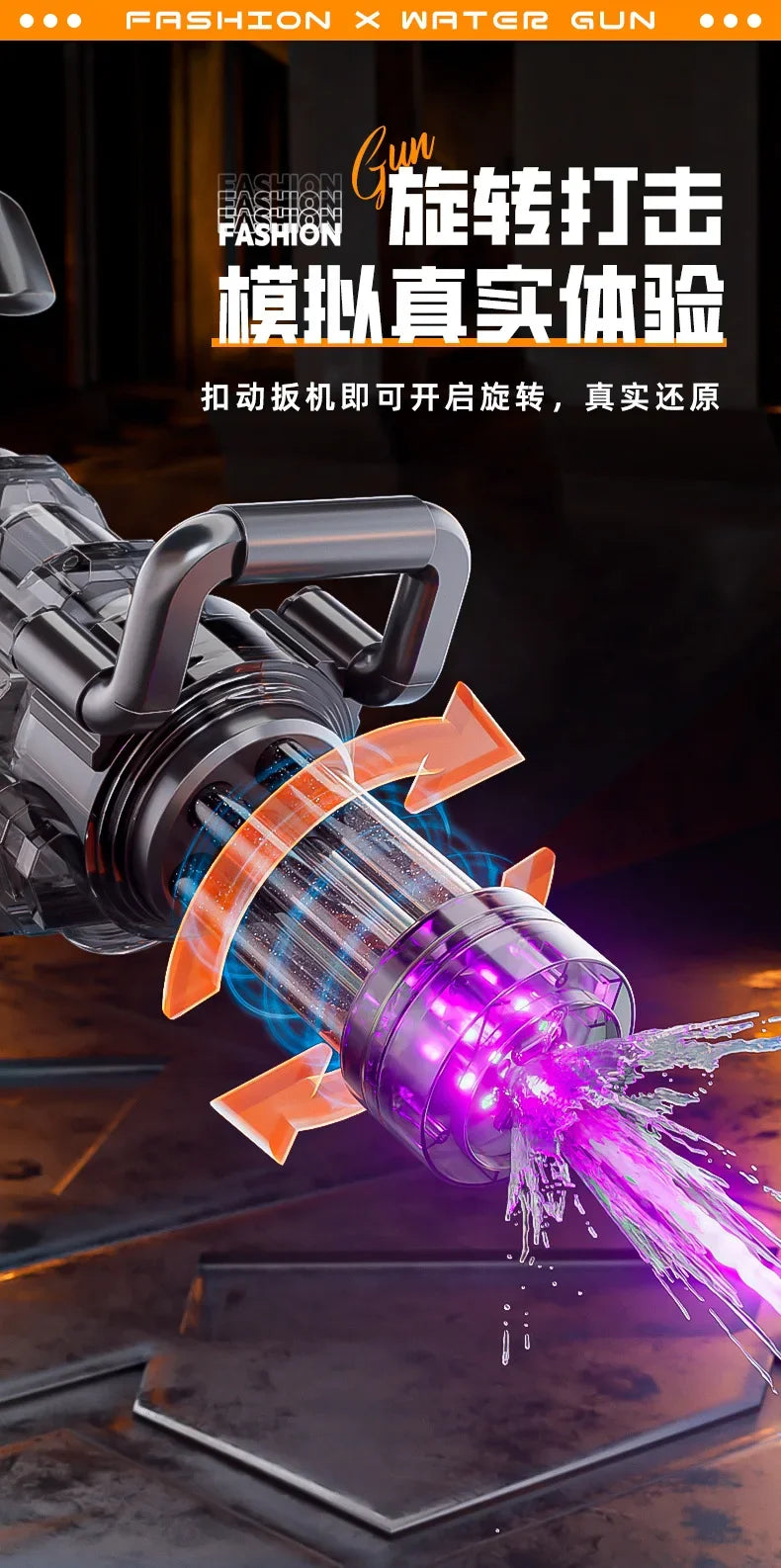 Rotating Gatling Water Gun, High Pressure Large Capacity Backpack Water Blaster for Outdoor Water Fight Children's Toy Gift