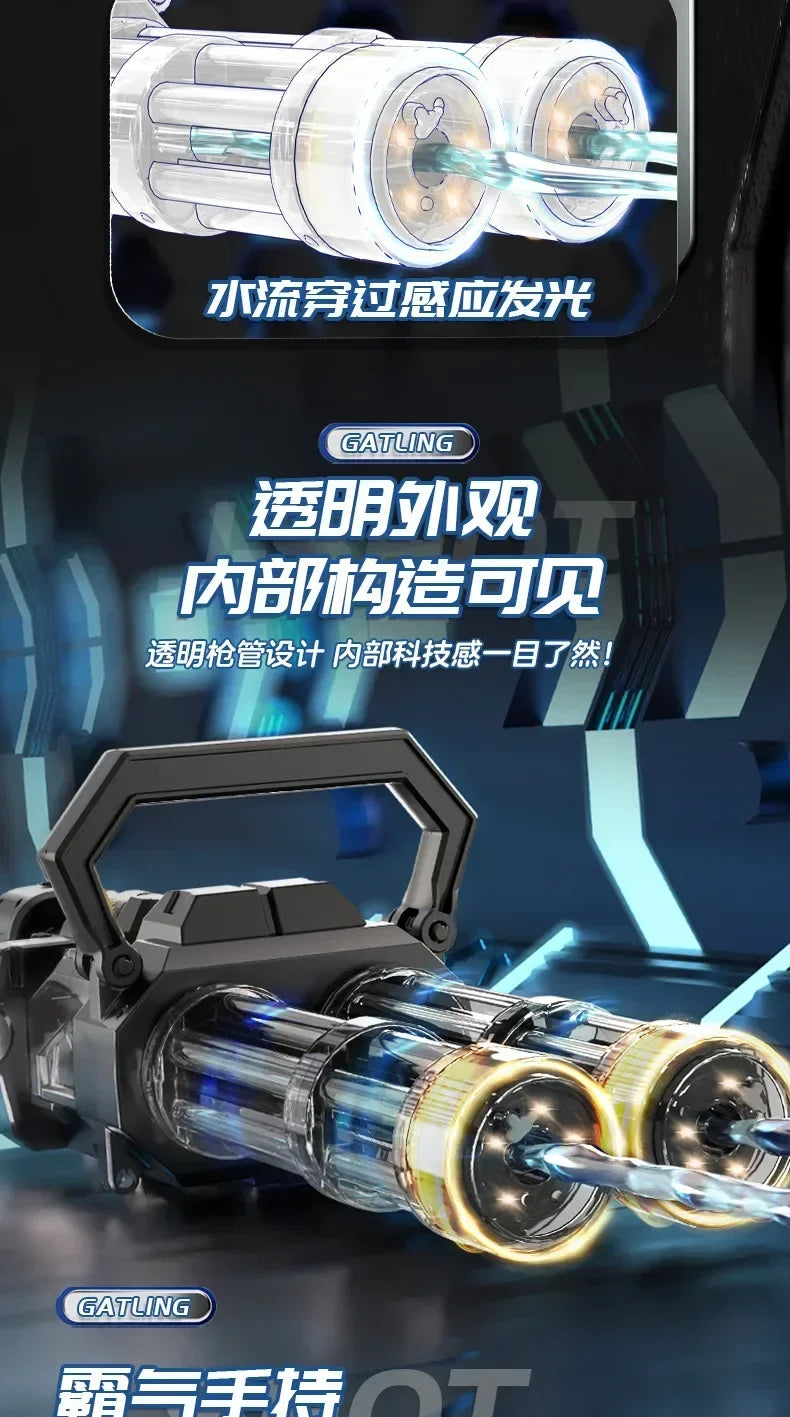 2025 New Electric Gatling Water Cannon Dual Tube Rotating High-Pressure Spray 1000ML Outdoor Summer Water Gun Toy