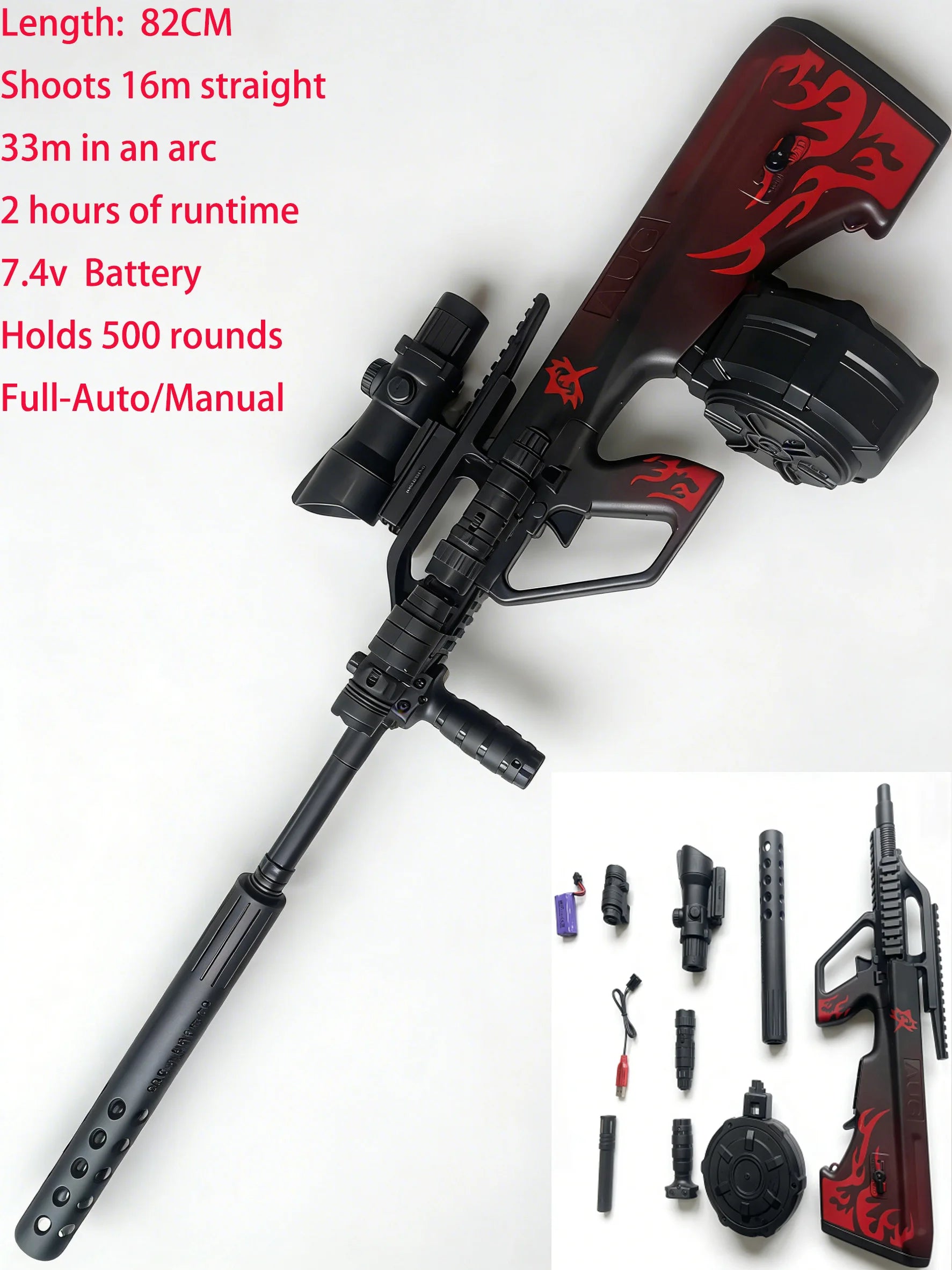 AUG-Style Automatic Gel Water Bead Blaster: 500rd Drum & 16m Range - Outdoor Sports Shooting Game Toy for Adults