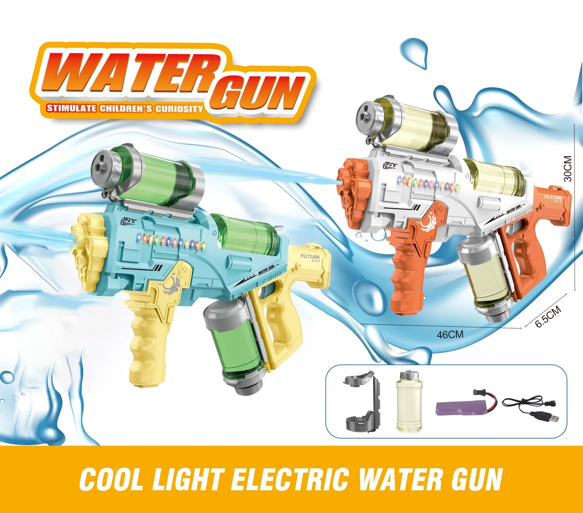 Large Capacity Automatic Water Gun Continuous Firing with Lights Rechargeable Electric Water Guns Beach Party Game Kids Boys Toy