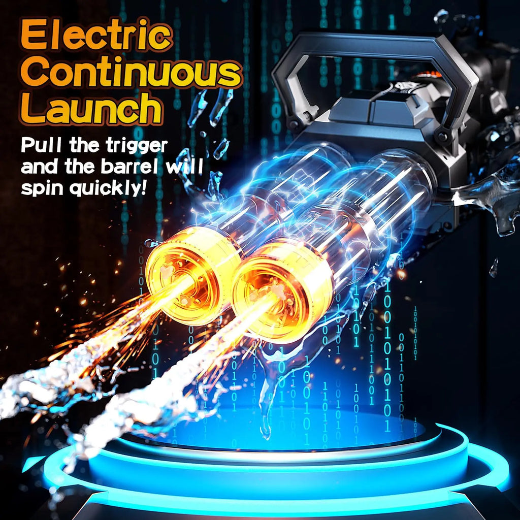 Strongest Electric Gatling Water Gun Toy Rotating Double Barrel With Big Capacity Backpack Outdoor Pool Toy for Kids Adult Gifts