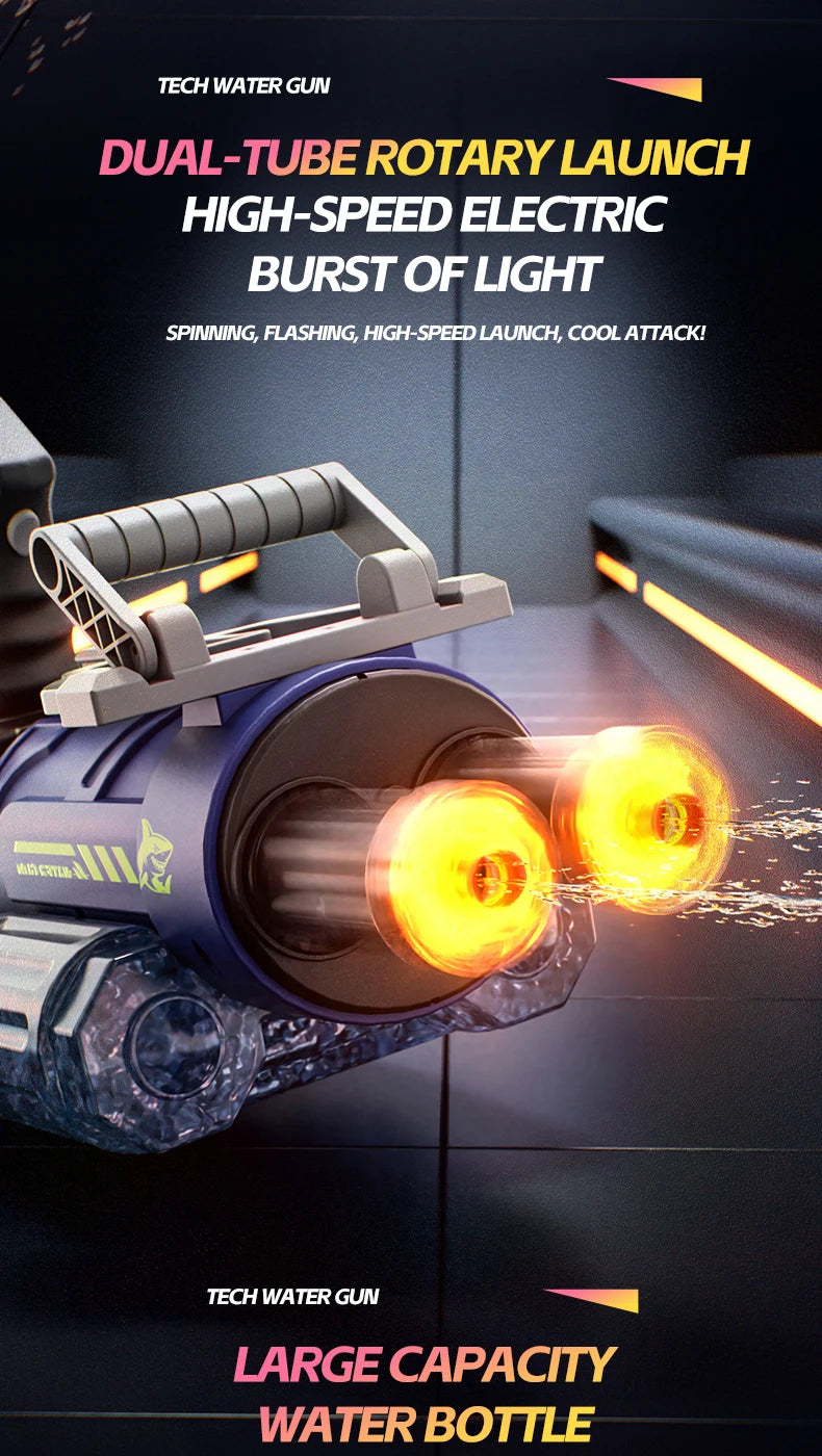 Electric Rotating Water Gun With Bag Double-dazzling Lights Large Capacity Double-nozzle Burst Water Gun Kids Toys Outdoor Game