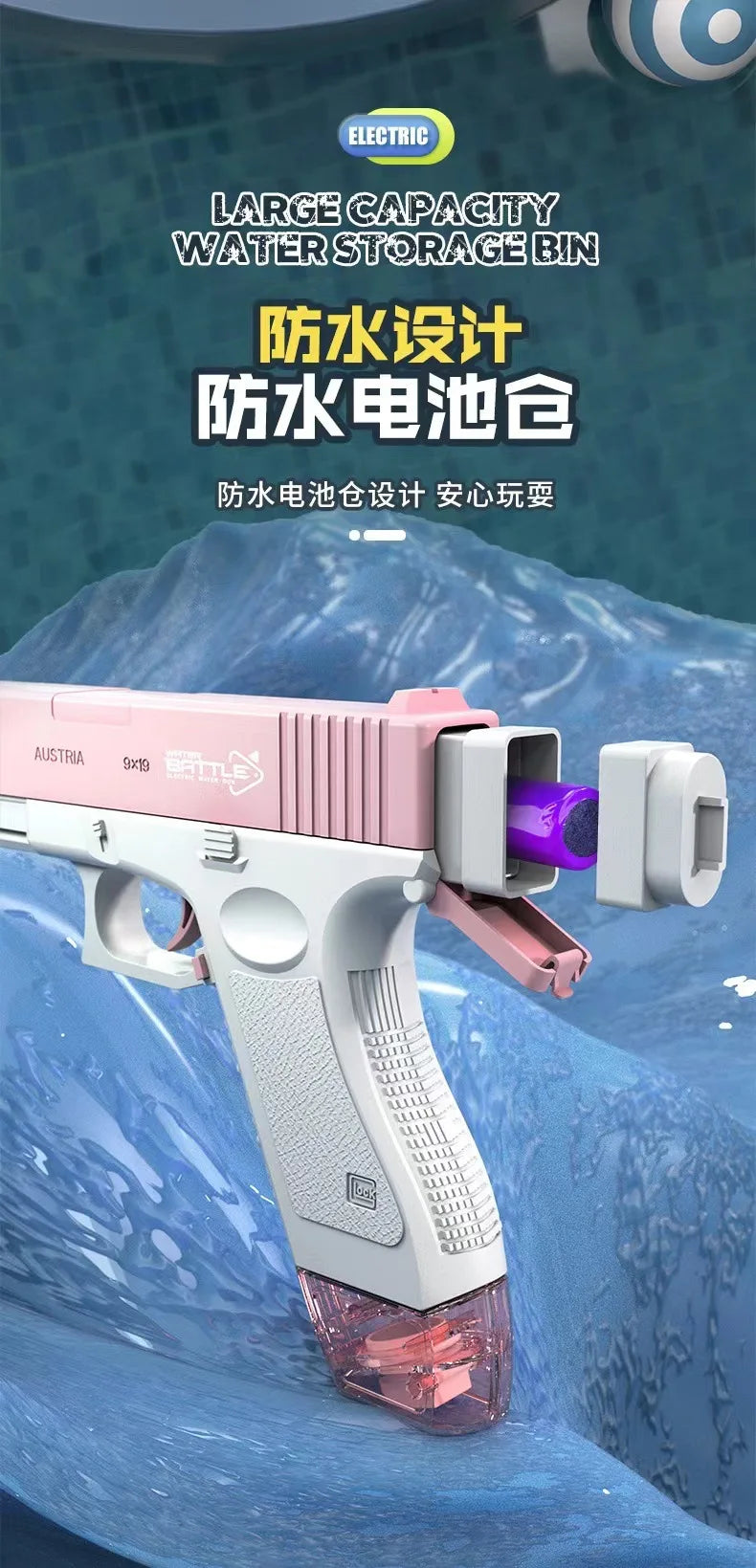 Summer M416 Electric Water Gun Battery Powered With External Water Bottle Attachment Perfect Gifts For Kids & Adults Outdoor Fun