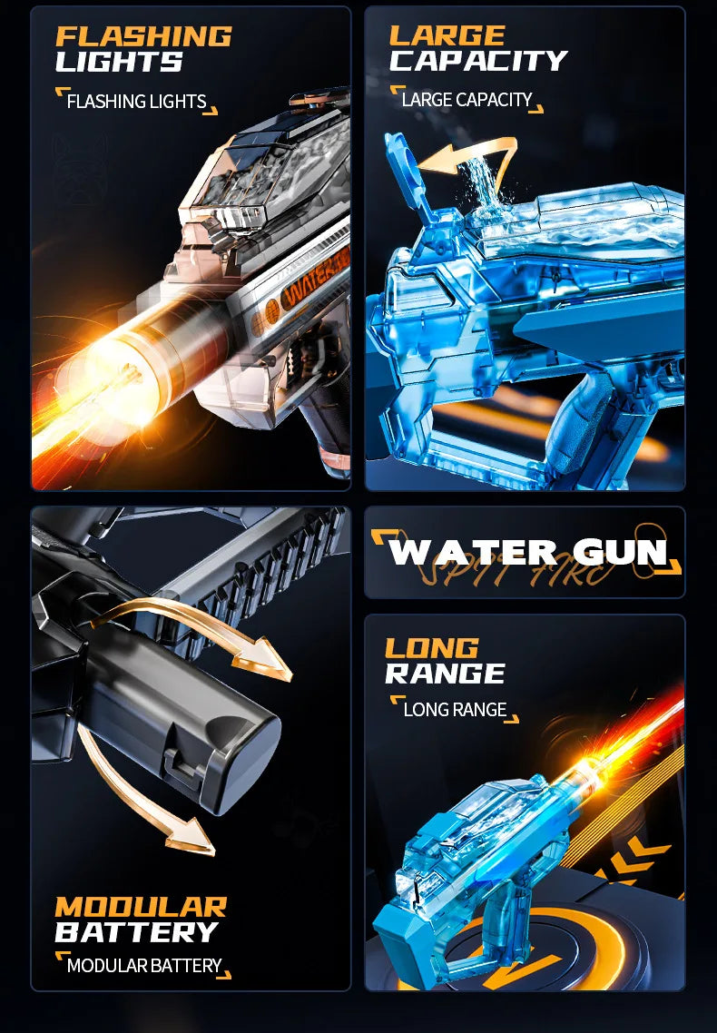 Electric Water Gun Toy Kids Water Squirt Gun with Lights and Sound Automatic Continuous Firing Watergun Beach Pool Outdoor Toy