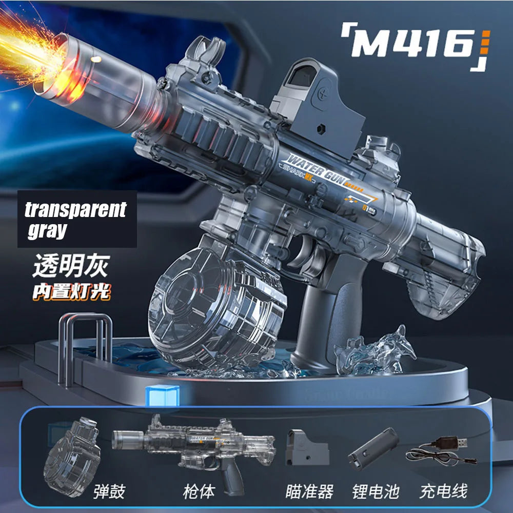 Children's Simulation LED M416 Electric Water Gun, High-Capacity Automatic Continuous Fire Water Gun, Outdoor Summer Toy for Kid