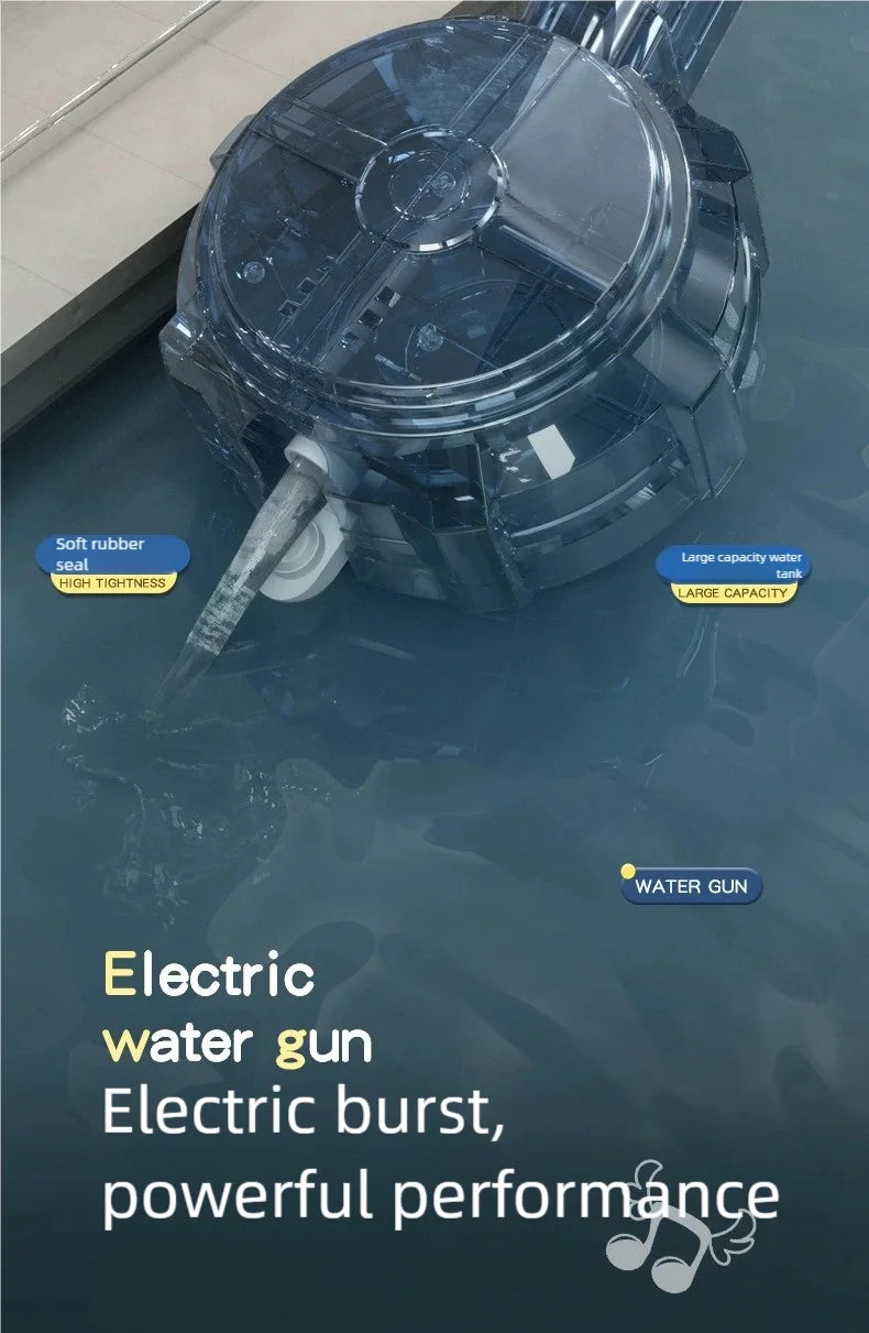 White/Blue Electric Water Gun, High-Pressure, Powerful, Long-Range, Summer Water Toy for Kids and Adults, Fully Automatic Continuous Firing, Large-Capacity Drum Water Tank, Beach and Pool Water Fight Gadget
