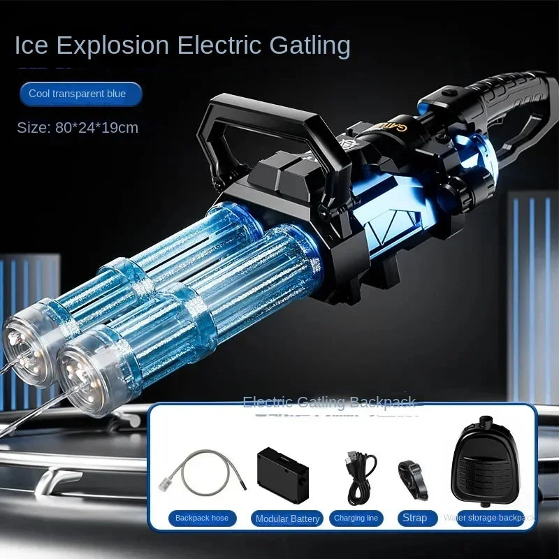 2025 New Electric Gatling Water Cannon Dual Tube Rotating High-Pressure Spray 1000ML Outdoor Summer Water Gun Toy