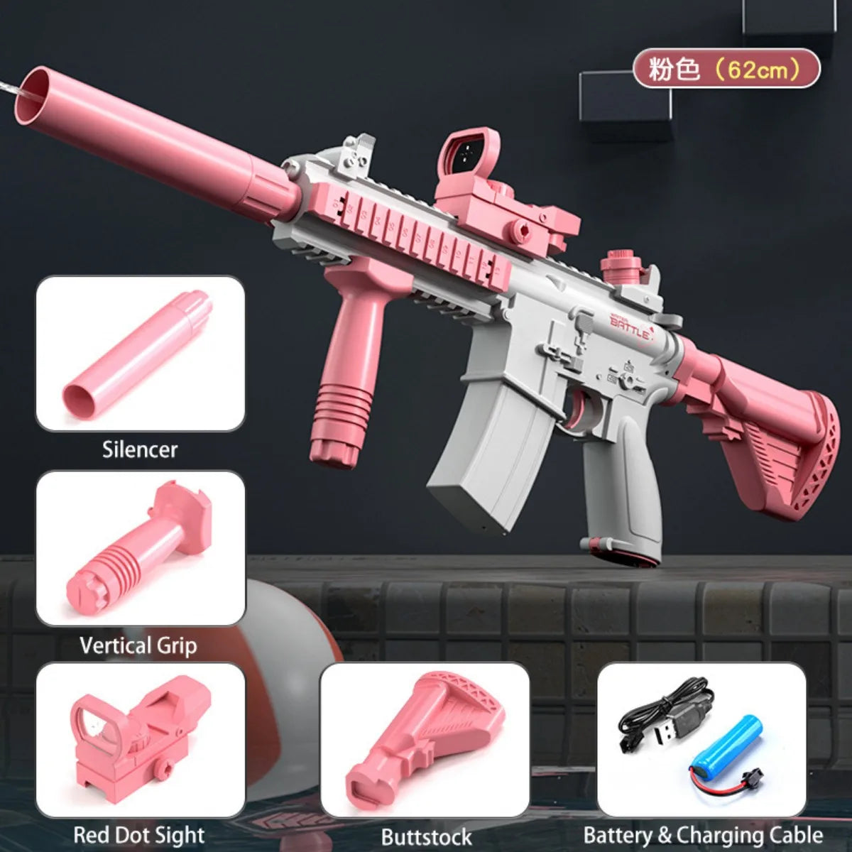 Summer M416 Electric Water Gun Battery Powered With External Water Bottle Attachment Perfect Gifts For Kids & Adults Outdoor Fun