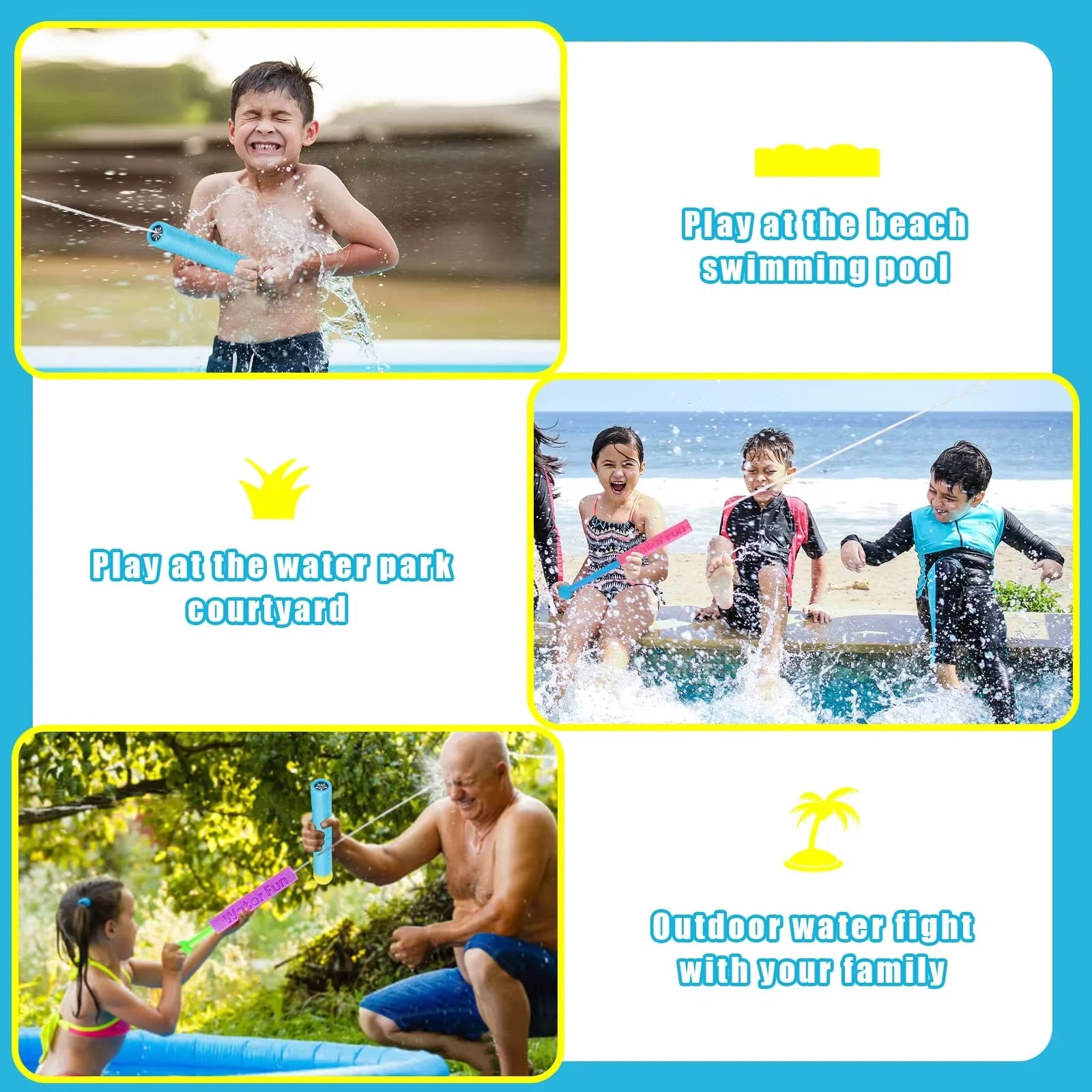 3Packs Water Gun for Kids Summer Foam Watergun Toys Water Squirter Soaker Blaster Outdoor Swimming Pool Beach Games Toys