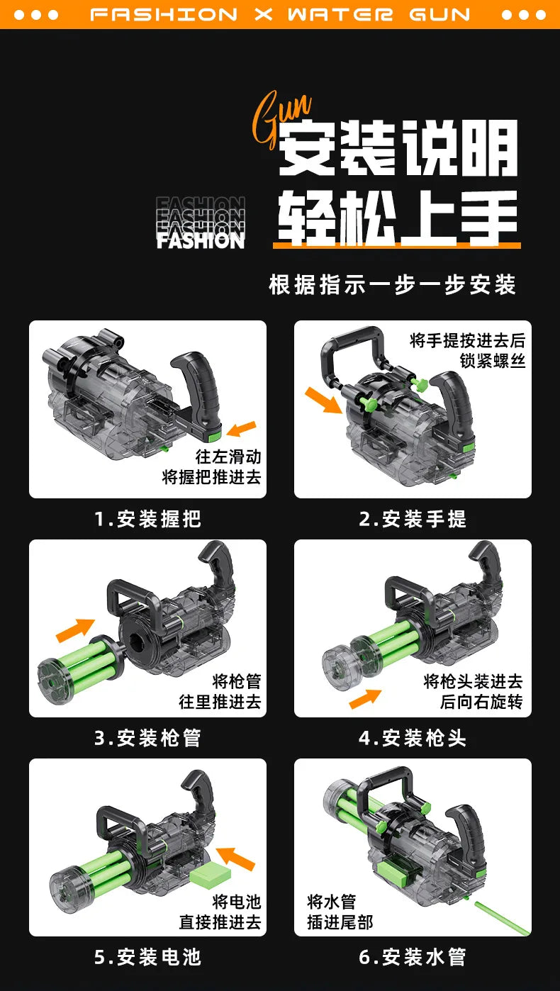 Rotating Gatling Water Gun Large High Pressure Large Capacity Backpack Playing Water Fight Children's Outdoor Toy