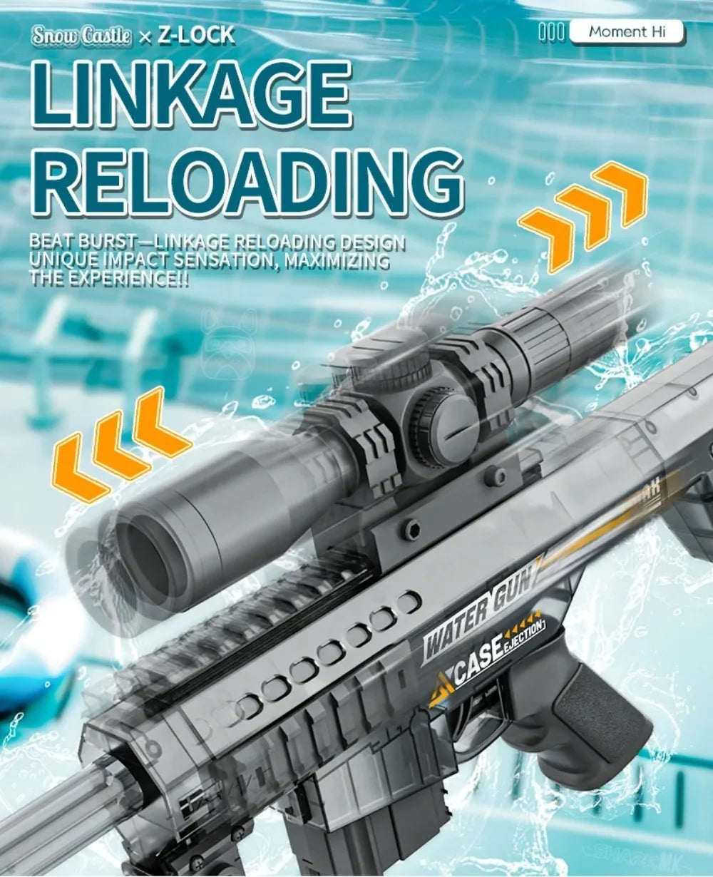 High Pressure Electric Sniper Water Gun Toy with Blowback Action Full Auto Rapid-Fire Summer Fight Games Toy for Kids Gift