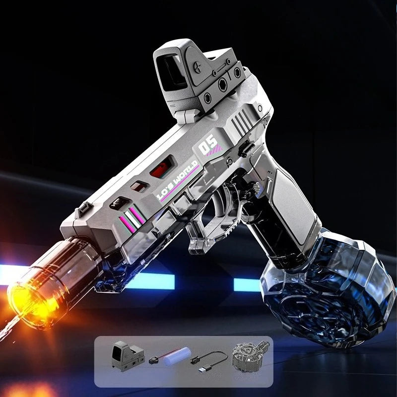 Electric Continuous Water Gun with Light Flame Effect Long Range Water Gun The Water-Sprinkling Festival Water Gun Kids Gifts