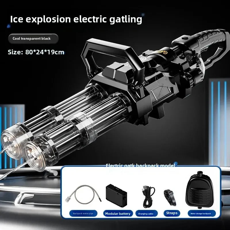 2025 New Electric Gatling Water Cannon Dual Tube Rotating High-Pressure Spray 1000ML Outdoor Summer Water Gun Toy