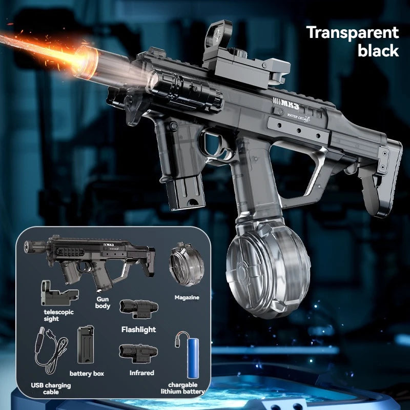 Summer Outdoor Large Capacity Electric Shooting Water Gun Toy, MK3 Large Fully Automatic Water Gun With Lights Gift