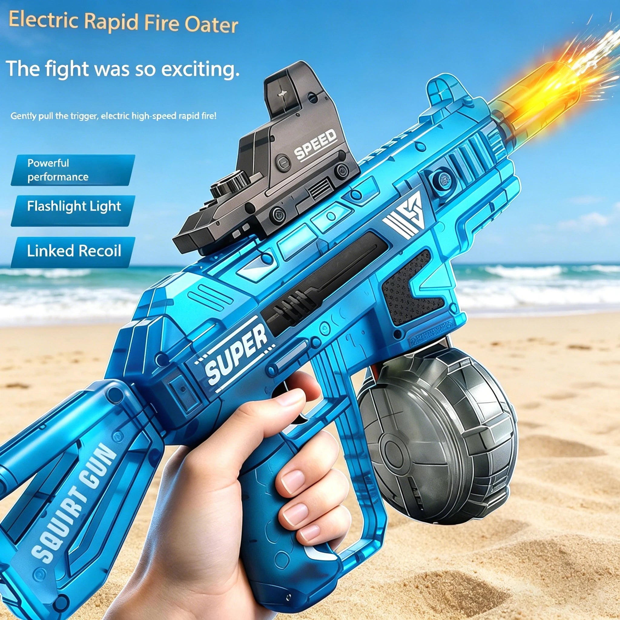 Electric Water Gun With Flame Light Effect High Pressure Rapid Fire Squirt Gun Blaster For Beach Outdoor Water Fighting Play ﻿