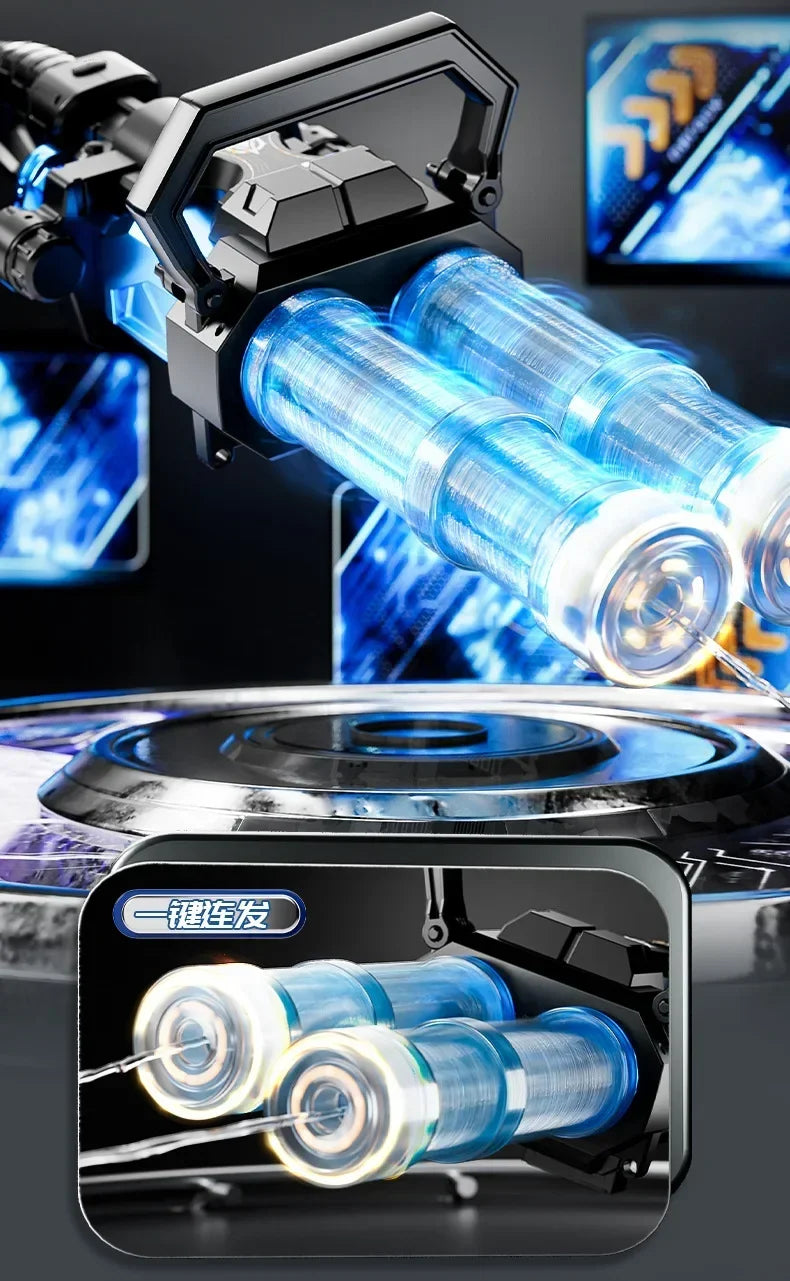2025 New Electric Gatling Water Cannon Dual Tube Rotating High-Pressure Spray 1000ML Outdoor Summer Water Gun Toy