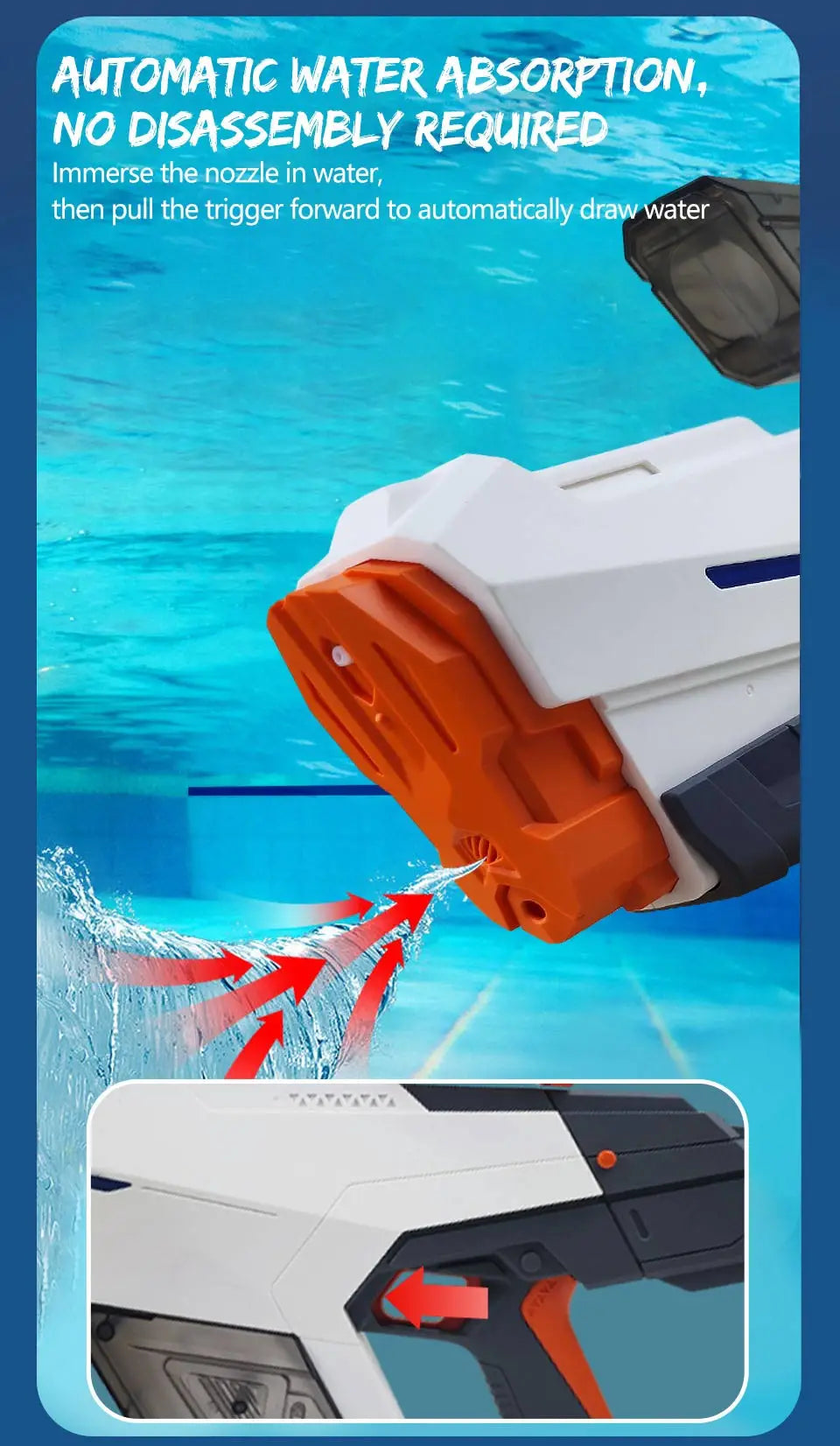 Electric Water Gun  for Adults  Kids Gift High-pressure Strong Energy Automatic Water Spray Beach Pool Outdoor Toys