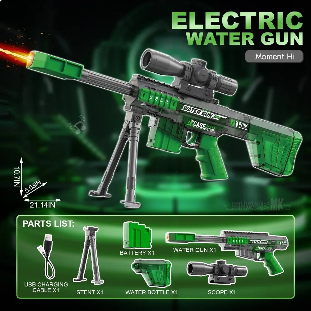 High Pressure Electric Sniper Water Gun Toy with Blowback Action Full Auto Rapid-Fire Summer Fight Games Toy for Kids Gift