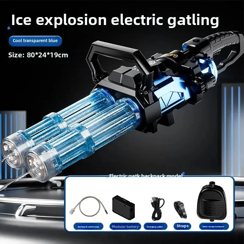 2025 New Electric Gatling Water Cannon Dual Tube Rotating High-Pressure Spray 1000ML Outdoor Summer Water Gun Toy