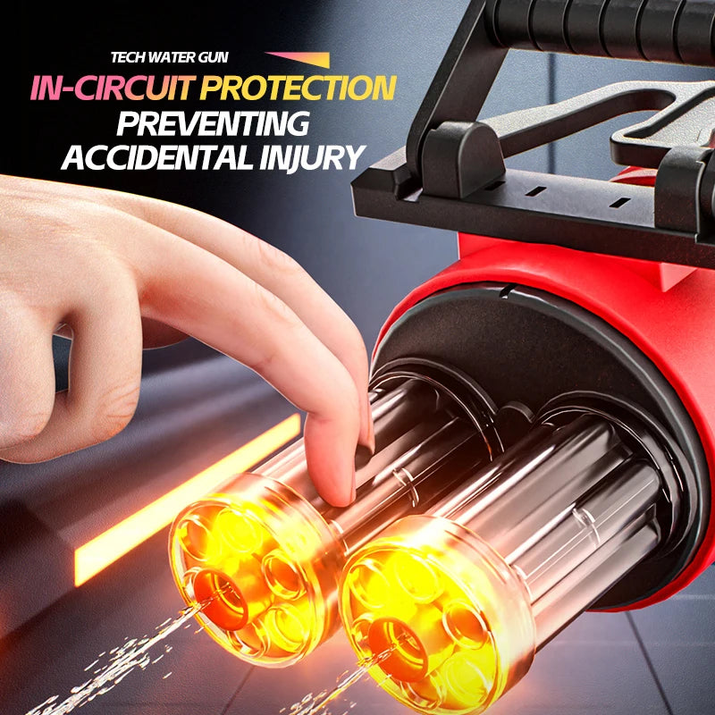 Electric Rotating Water Gun With Bag Double-dazzling Lights Large Capacity Double-nozzle Burst Water Gun Kids Toys Outdoor Game