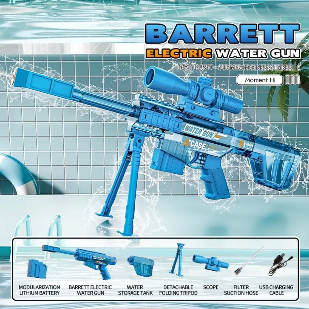 High Pressure Electric Sniper Water Gun Toy with Blowback Action Full Auto Rapid-Fire Summer Fight Games Toy for Kids Gift