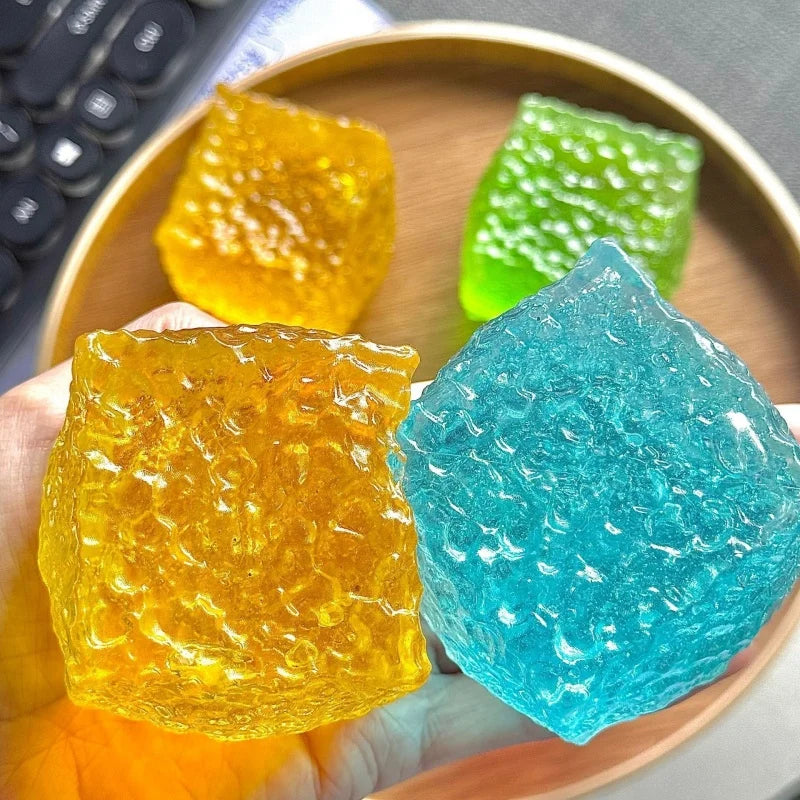 Stress Cube Sensory Toy for Stress Relief, Slow Rising Fidget Texture Cube Squeeze Toys, Squishy Ice Cube Stress Ball for Kids