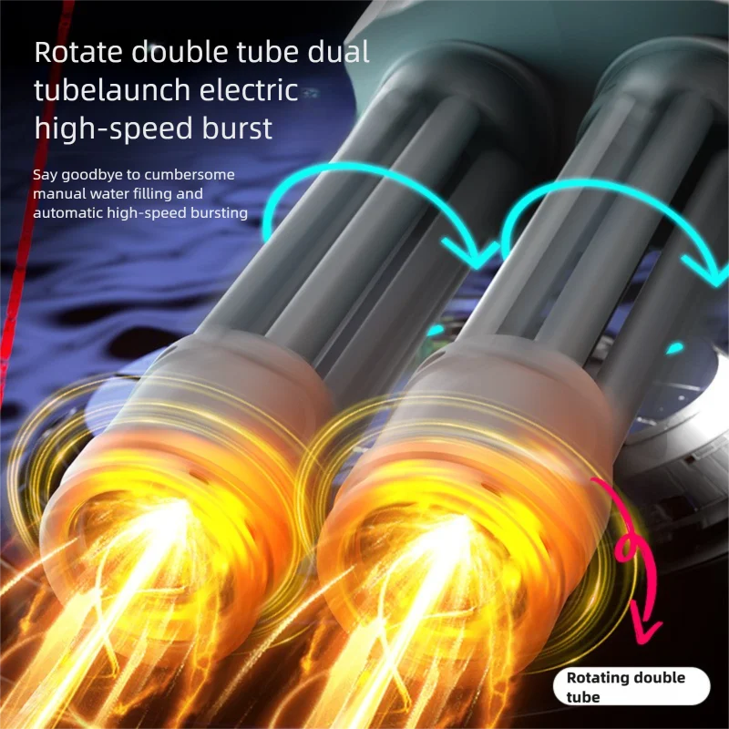 Automatic Double Rotating Gatling Water Gun Toy Gun Barrel with LED Spray Water Pistol Blaster Pool Outdoor Toy for Kids Adult