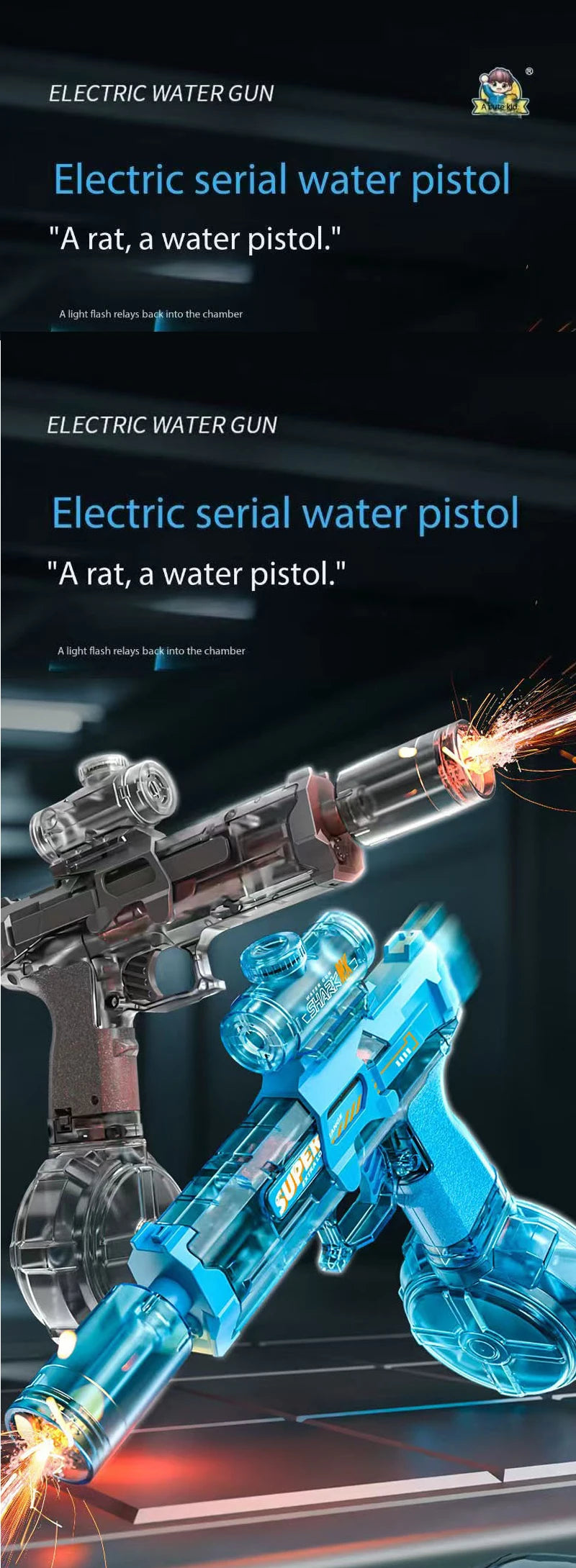 Electric Water Gun With Flame Light Effect High Pressure Rapid Fire Squirt Gun Blaster For Beach Outdoor Water Fighting Play ﻿