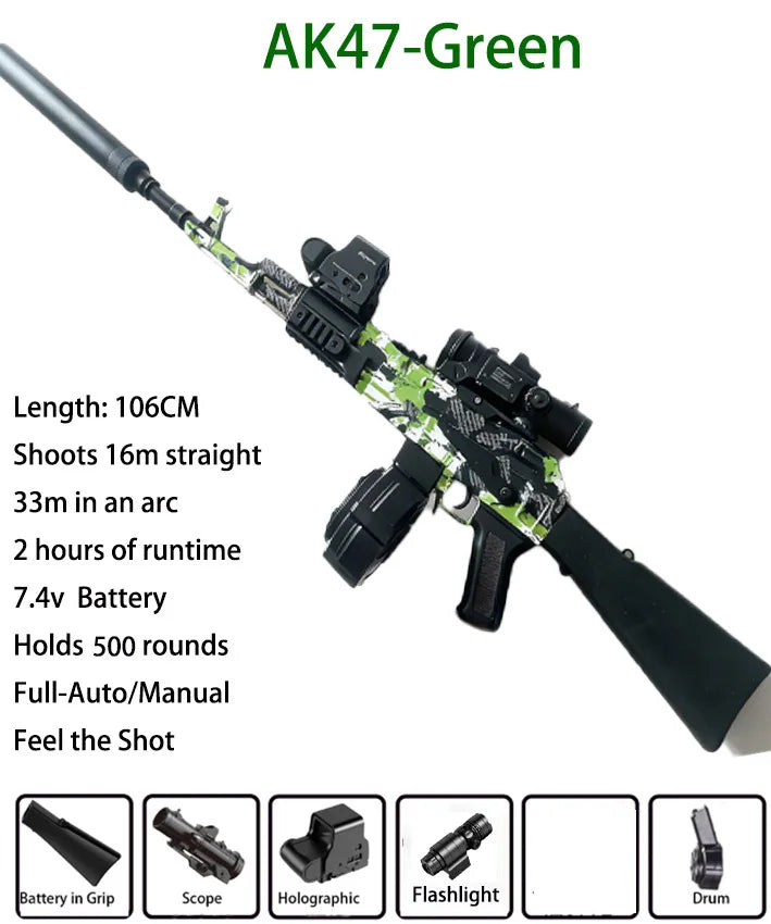 AK47 Gel Blasters Sniper Rifle - 32M Extreme Range, Full Auto Electric Gel Ball Blaster Gun for Adults, Outdoor Shooting Games