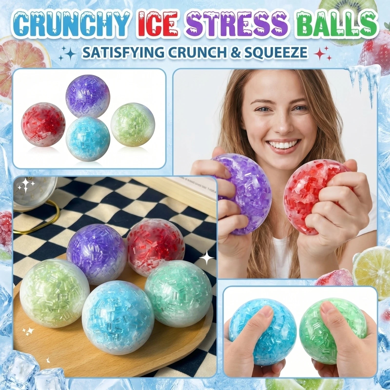 Stress Balls Crunchy Ice Fidget Toys Squeezable Sensory Anxiety Relief Hand Therapy Squishy Calming Relaxing Toy