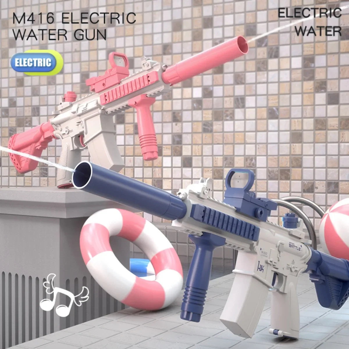 Summer M416 Electric Water Gun Battery Powered With External Water Bottle Attachment Perfect Gifts For Kids & Adults Outdoor Fun