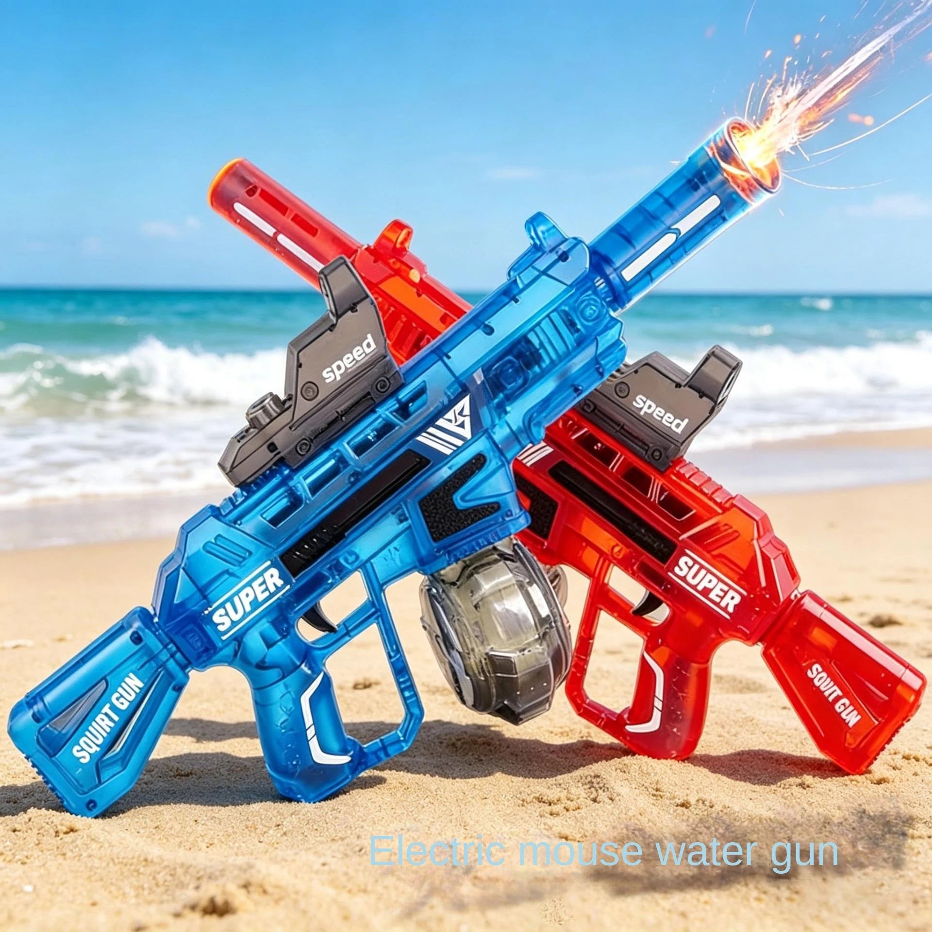 Electric Water Gun With Flame Light Effect High Pressure Rapid Fire Squirt Gun Blaster For Beach Outdoor Water Fighting Play ﻿