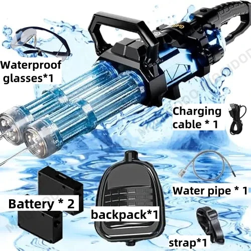 Strongest Electric Gatling Water Gun Toy Rotating Double Barrel With Big Capacity Backpack Outdoor Pool Toy for Kids Adult Gifts