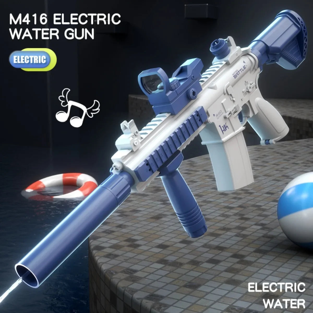 Summer M416 Electric Water Gun Battery Powered With External Water Bottle Attachment Perfect Gifts For Kids & Adults Outdoor Fun