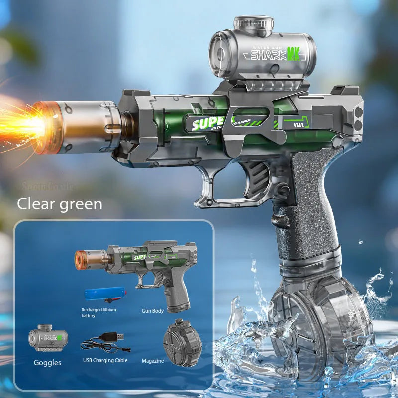 Electric Water Gun With Flame Light Effect High Pressure Rapid Fire Squirt Gun Blaster For Beach Outdoor Water Fighting Play ﻿