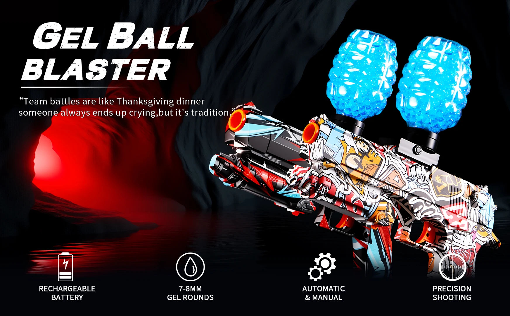 2-Pack Gel Ball Blaster, Electric Auto-Fire Splatter Gun,Outdoor/Indoor Games (Ages 14+)