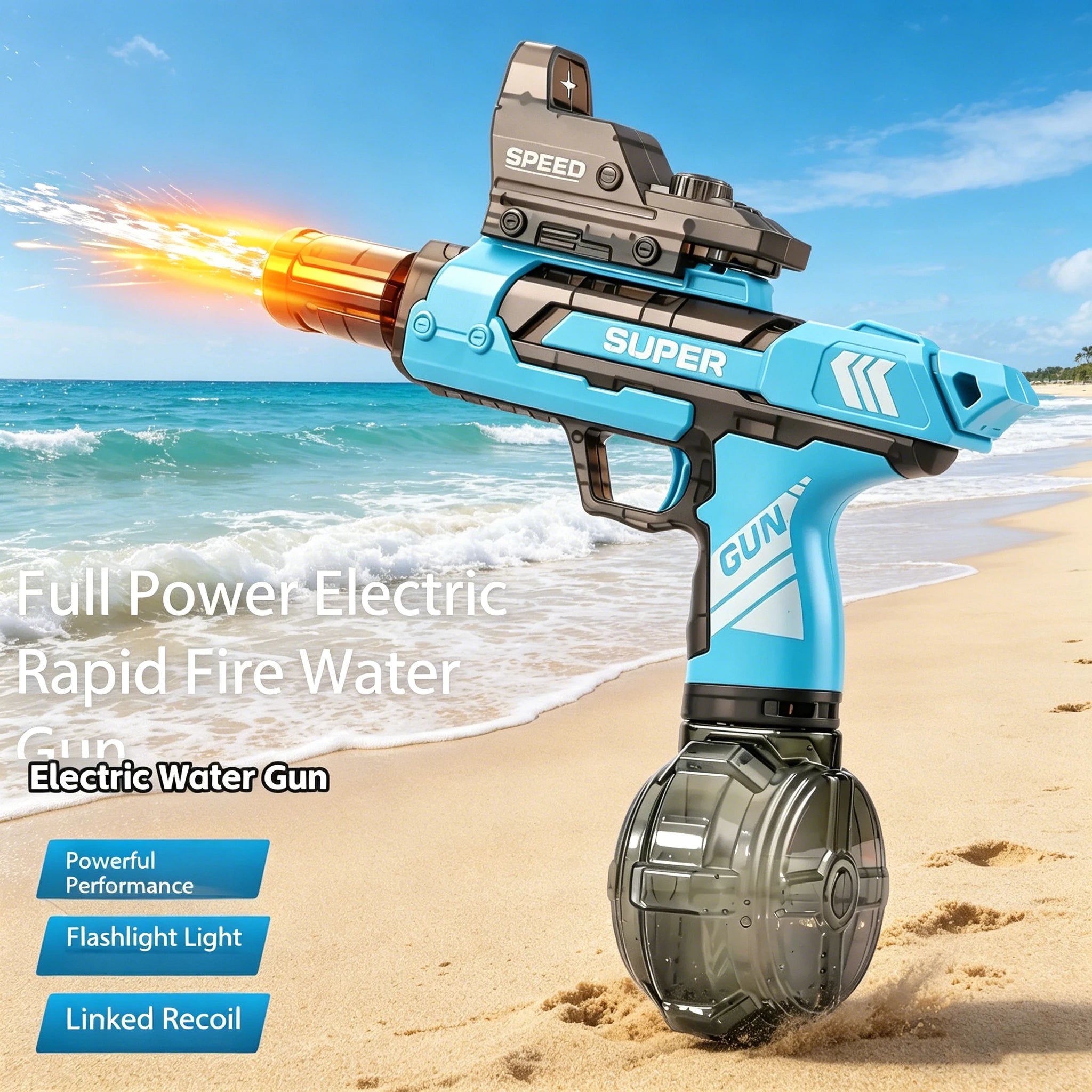 Electric Water Gun With Flame Light Effect High Pressure Rapid Fire Squirt Gun Blaster For Beach Outdoor Water Fighting Play ﻿