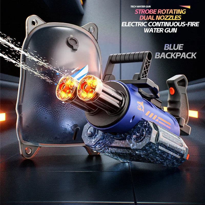 Electric Rotating Water Gun With Bag Double-dazzling Lights Large Capacity Double-nozzle Burst Water Gun Kids Toys Outdoor Game