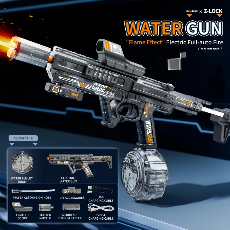 Flame Effect Electric Water Guns For Powerful Squirt Automatic Water Suction Water Blasters Summer Outdoor Beach Toy For Gift