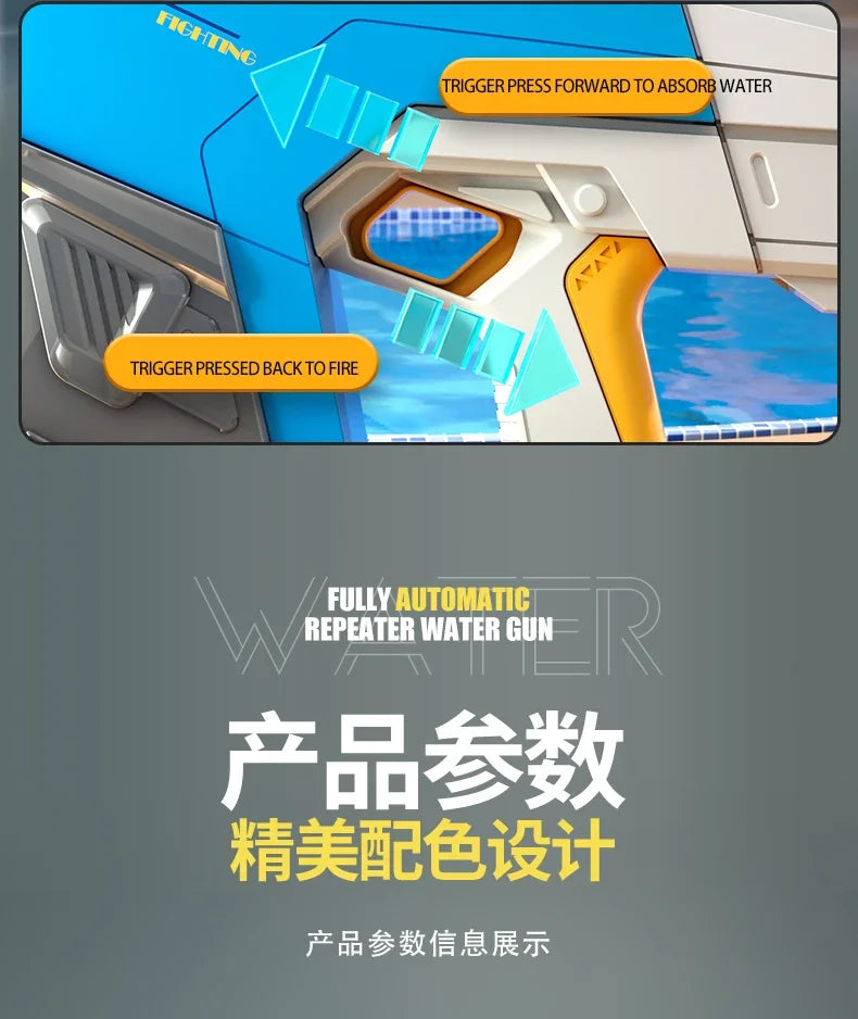 Fully Automatic Suction Water Gun Electric Toy High Pressure Water Blaster Pool Summer Outdoor Beach Pool Battle Party Water Toy
