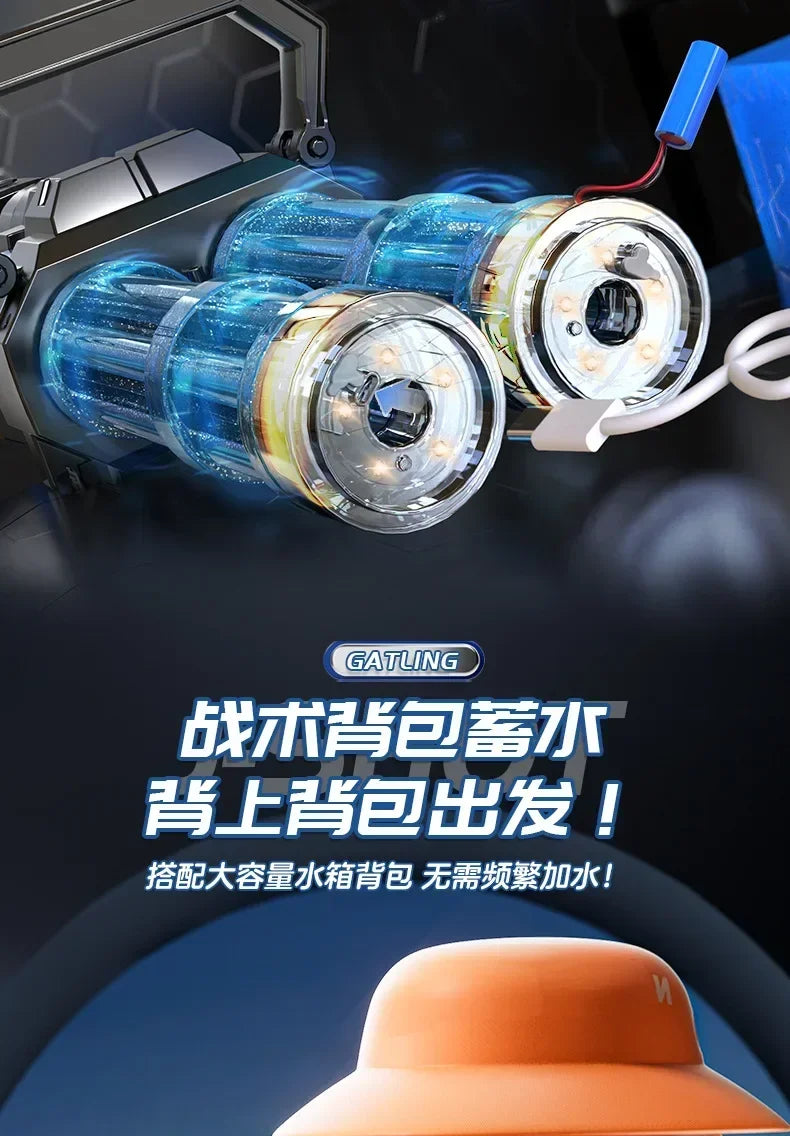 2025 New Electric Gatling Water Cannon Dual Tube Rotating High-Pressure Spray 1000ML Outdoor Summer Water Gun Toy