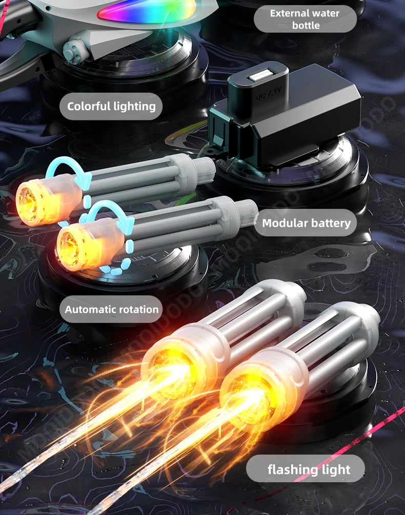 Automatic Double Rotating Gatling Water Gun Toy Gun Barrel with LED Spray Water Pistol Blaster Pool Outdoor Toy for Kids Adult